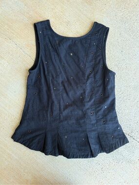Free People Touch Of Metal Black Eyelet Detail Flared Hem Tank NWT